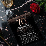 Invitation Carte Postale Chic Rose Gold 70th Surprise Birthday Party<br><div class="desc">Une grande fête d'anniversaire commence par une invitation passionnante. Ce design chic présente des confettis d'or faux rose et une typographie glamour. L'arrière - plan est noir pour que le blanc et le rose se distinguent encore plus ! Cette invitation est parfaite pour tous les fabuleux jeunes de soixante-dix ans....</div>
