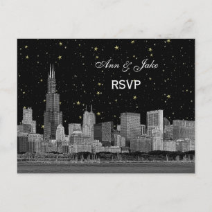 Invitation Carte Postale Chicago Skyline Gravé Étoile DIY Fond RSVP 1