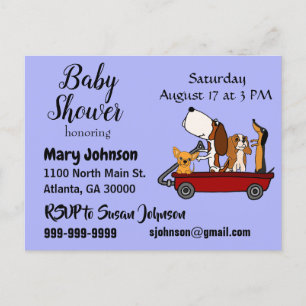 Invitation Carte Postale Chiens drôles dans le baby shower de chariot