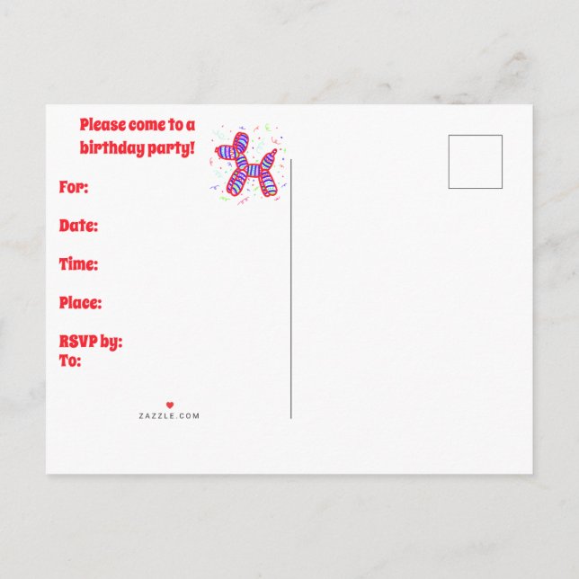 Invitation Carte Postale Chiens en Ballons Fête (Dos)