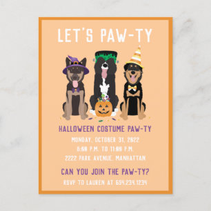 Invitation Carte Postale Chiens pawty costumés Halloween