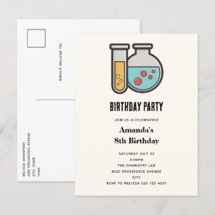 Invitation Carte Postale Chimie Tube d'essai et bécher Anniversaire