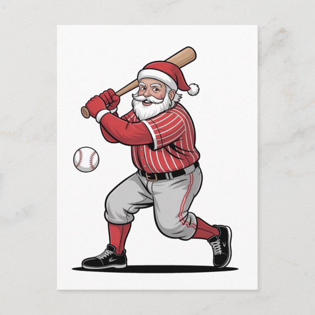 Invitation Carte Postale Chirstmas Baseball Jouer Sport Père Noël (Devant)