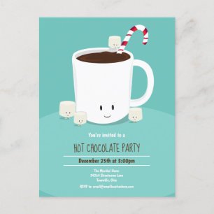 Invitation Carte Postale Chocolat chaud cacao Turquoise Noël