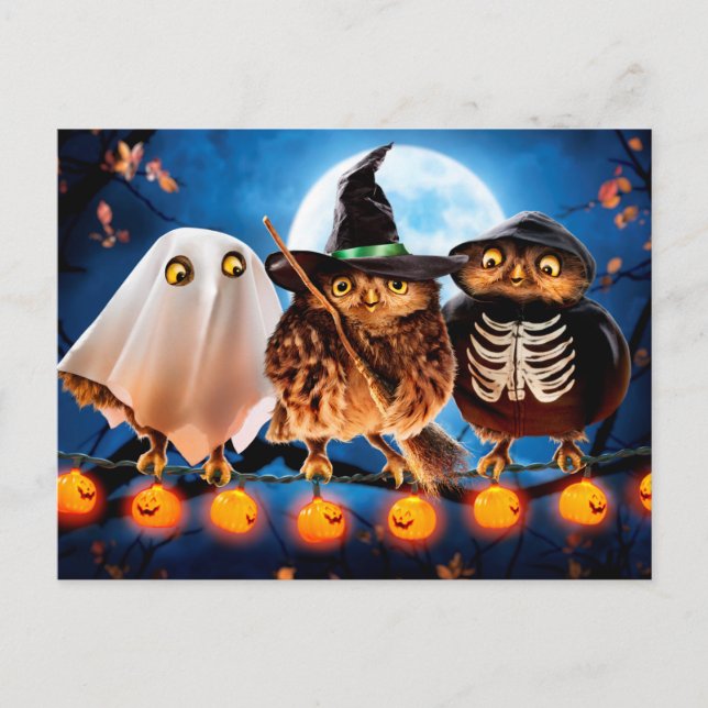 Invitation Carte Postale Chouettes d'Halloween (Devant)