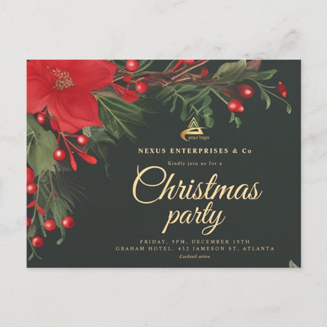 Invitation Carte Postale Christmas Festive Elegant Corporate Holiday Party (Devant)