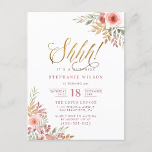 Invitation Carte Postale Chut ! C'est une surprise  Chic Script Anniversair