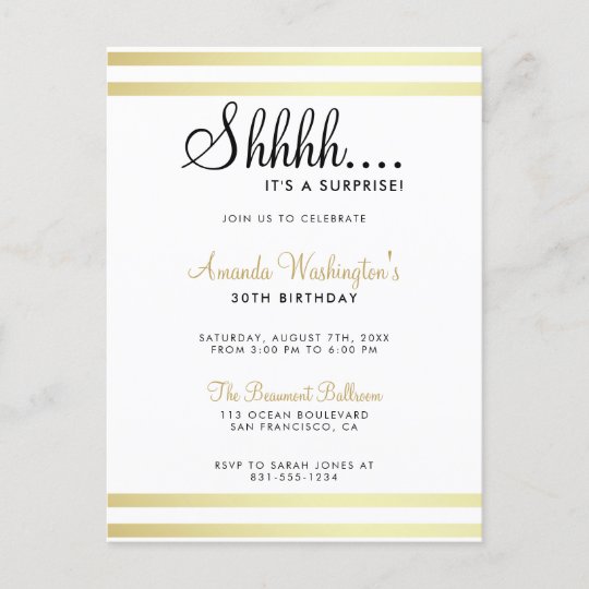 Invitation Carte Postale Chut C Est Une Surprise Fete D Anniversaire D Zazzle Fr