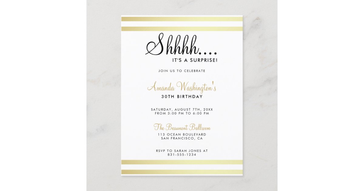 Invitation Carte Postale Chut C Est Une Surprise Fete D Anniversaire D Zazzle Fr