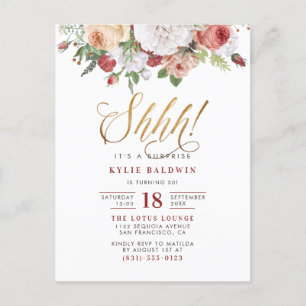 Invitation Carte Postale   Chut ! Parties scintillant Gold Script Surprise 