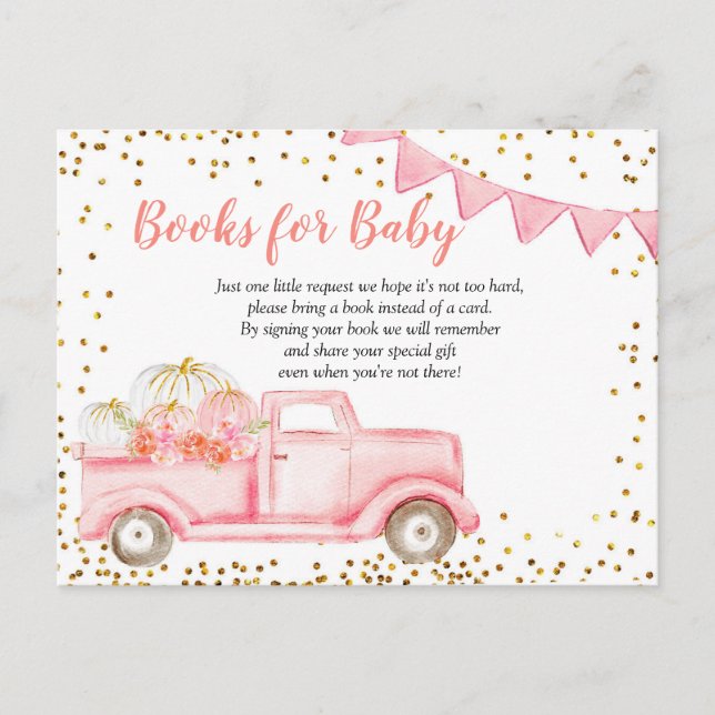 Invitation Carte Postale Chute Citrouille Livres de Camion pour Baby Card (Devant)