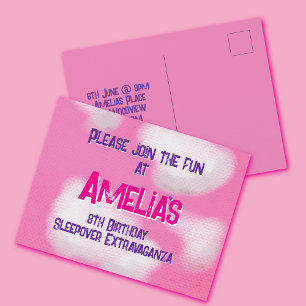 Invitation Carte Postale Ciel rose et nuages moelleux Anniversaire