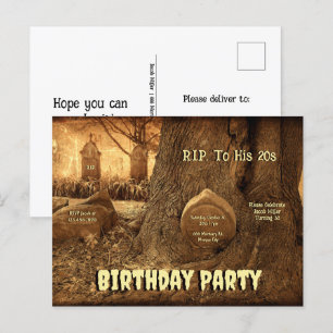 Invitation Carte Postale Cimetière gothique Tombstones RIP à ses 20 ans Ann