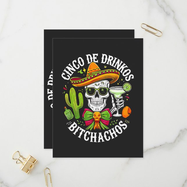 Invitation Carte Postale Cinco De Drinko Bitchachos (Devant/Arrière en situation)