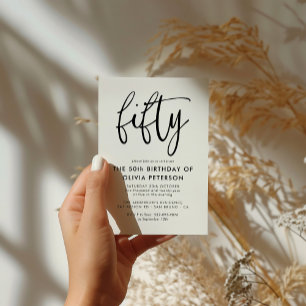 Invitation Carte Postale Cinquante Fête d'anniversaire moderne 50e Noir &