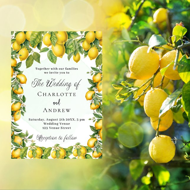 Invitation Carte Postale Citrons verdure élégant mariage (Créateur téléchargé)