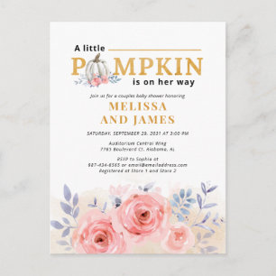 Invitation Carte Postale Citrouille Couples Baby shower aquarelle Floral