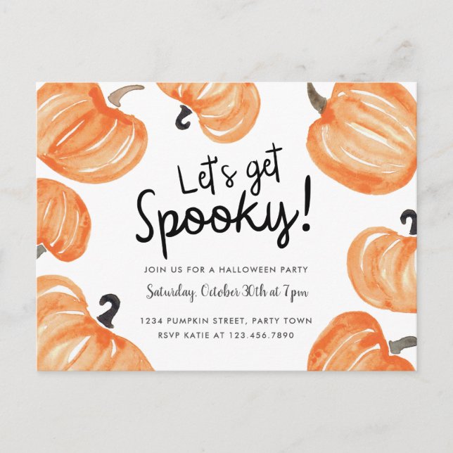 Invitation Carte Postale Citrouille Patch Halloween Party (Devant)