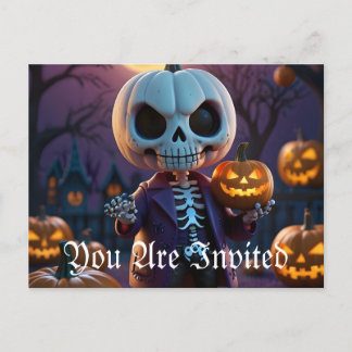 Invitation Carte Postale Citrouille Patch Skeleton Companion