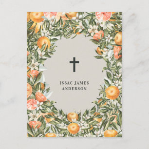 Invitation Carte Postale Citrus, orange + fleurs baptême baptême baptême ba