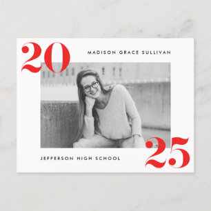 Invitation Carte Postale Classe Bold de 2024 Red Photo Graduation Party