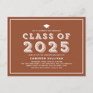 Invitation Carte Postale Classe Casquette Terracotta de 2024 Rétro Graduati