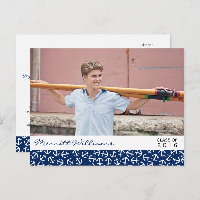 Invitation Carte Postale Classe d'Ancres nautiques de 20XX Party (Devant / Derrière)