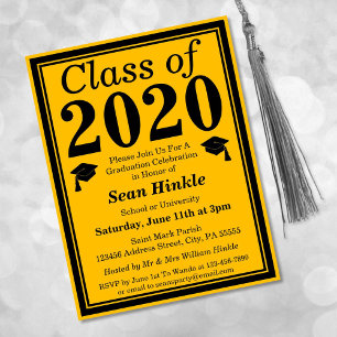 Invitation Carte Postale Classe de 2024 Black Gold Graduation