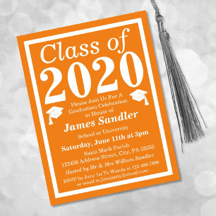 Invitation Carte Postale Classe de 2024 Orange White Graduation