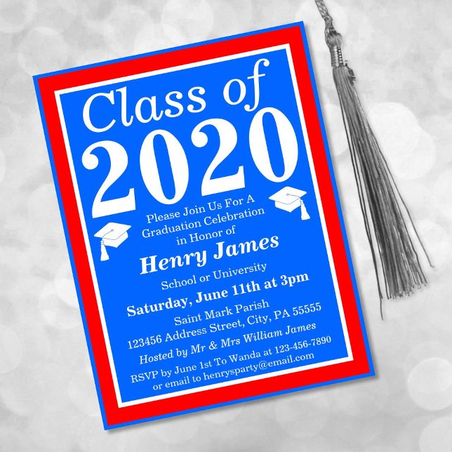 Invitation Carte Postale Classe de 2024 Red White Blue Graduation (Créateur téléchargé)