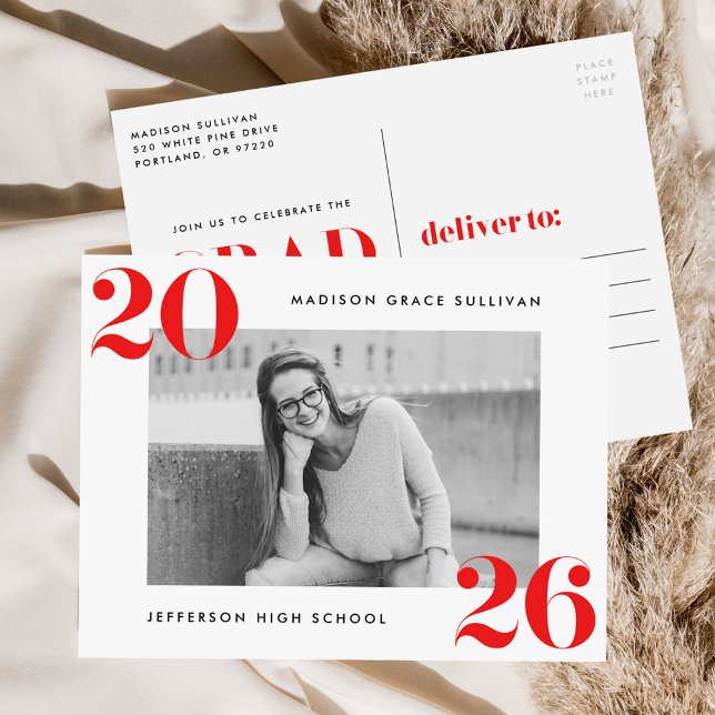 Invitation Carte Postale Classe de 2025 en gras Photo de remise des diplôme (Créateur téléchargé)