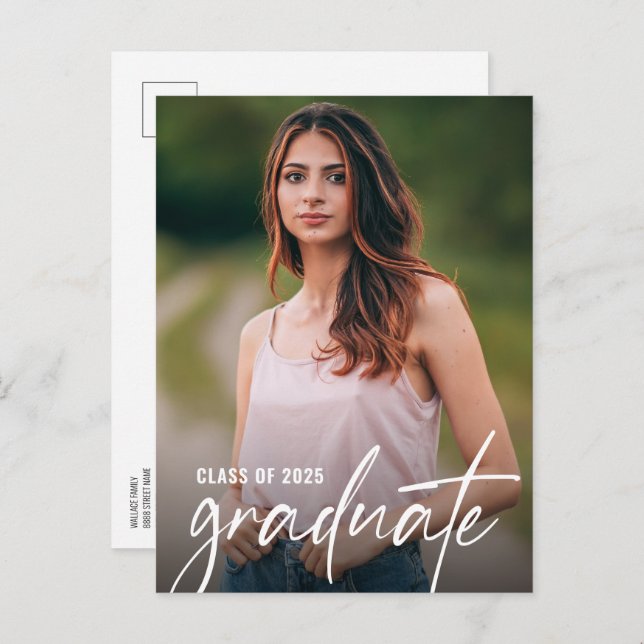 Invitation Carte Postale Classe de Photo Classique Graduate de 2025 sur mes (Devant / Derrière)