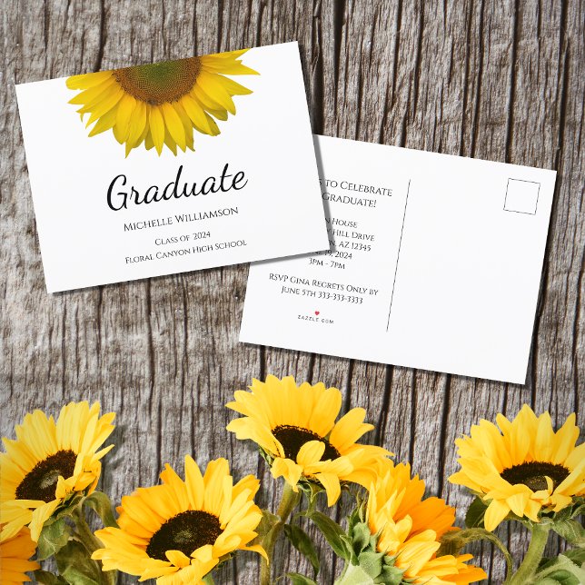 Invitation Carte Postale Classe de Rustic Sunflower Graduation Party 2024 (Créateur téléchargé)