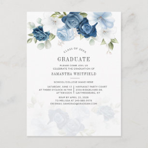 Invitation Carte Postale Classe Dusty Blue de 2022 Floral Graduation Party