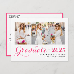 Invitation Carte Postale Classe Hot Rose de 2024 Collage de photos