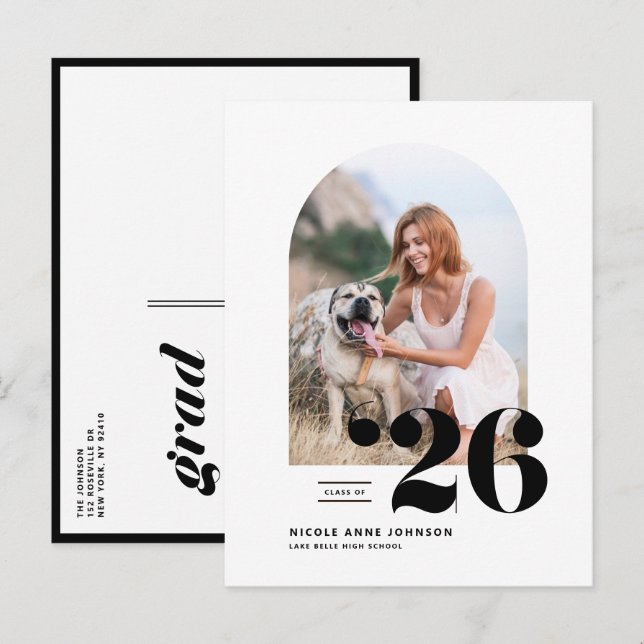 Invitation Carte Postale Classe noire de 2025 Arch Photo Graduation (Devant / Derrière)