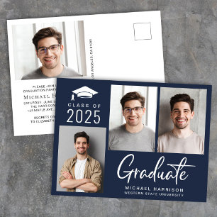 Invitation Carte Postale Classe photo moderne de 2025 Blue Graduation Party