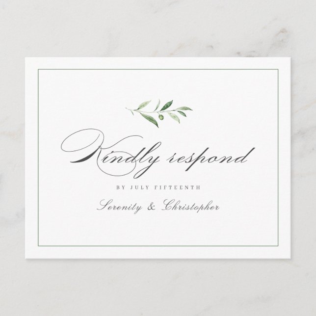Invitation Carte Postale Classic Elegance Script Mariage vert RSVP Invi (Devant)