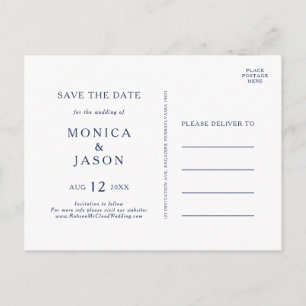 Invitation Carte Postale Classic Minimaliste Marine Bleu Argent Enregistrer