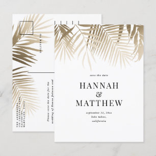 Invitation Carte Postale Classique de feuilles tropicales d'or moderne sauv