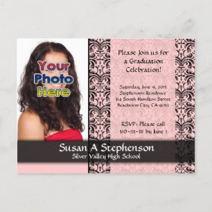 Invitation Carte Postale Classy Damask Graduation Faire-part, Rose