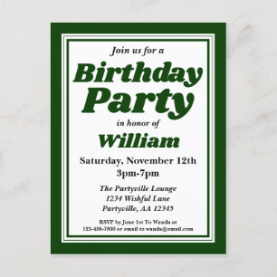 Invitation Carte Postale Classy Hunter Green pour adultes fête d'anniversai