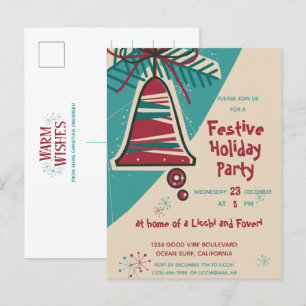 Invitation Carte Postale cloche de Noël milieu du siècle moderne