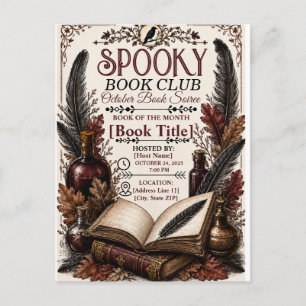 Invitation Carte Postale Club de lecture gothique vintage pour Halloween 