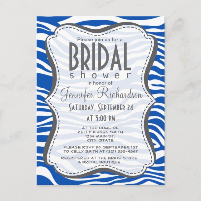 Invitation Carte Postale Cobalt Blue Zebra Stripes Poster de animal (Devant)
