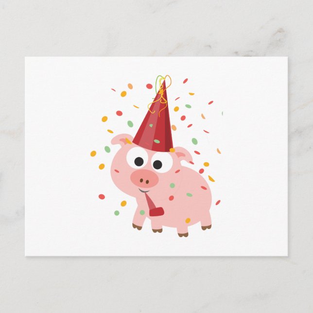 Invitation Carte Postale Cochon du Confetti Party (Devant)