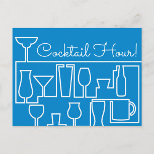 Invitation Carte Postale Cocktail bleu