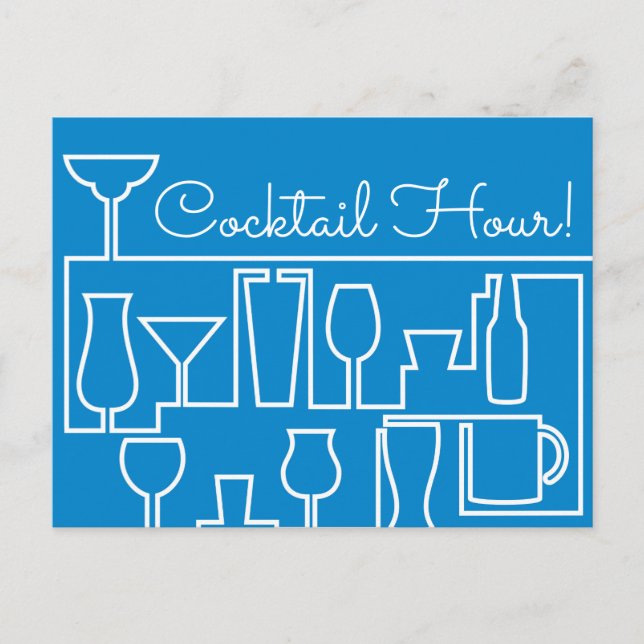 Invitation Carte Postale Cocktail bleu (Devant)