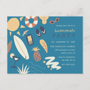 Invitation Carte Postale Cocktails, Surf & Soleil   Belle fête d'été