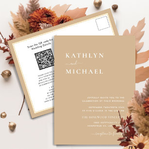 Invitation Carte Postale Code QR Beige Tout en un minimaliste moderne Maria